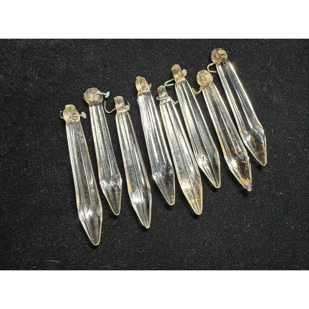 Lot of 8 Vintage Cut Crystal Prism Chandelier Lustre Lamp Parts Spear 3 1/4 IN